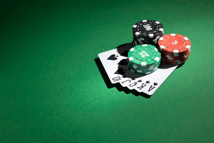 Studio dealer langsung Three Card Poker di 97 2d dengan kartu dibagikan di atas meja